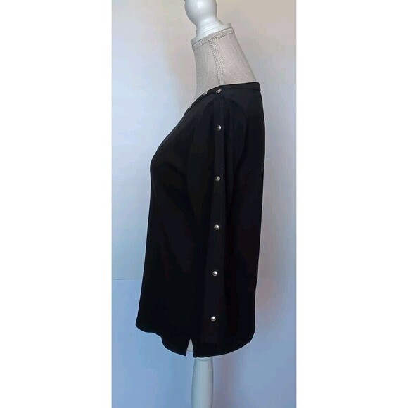 Rafaella Size S Black Boatneck Fitted Top with 3/4 Sleeve and Stud Detail - Picture 3 of 8